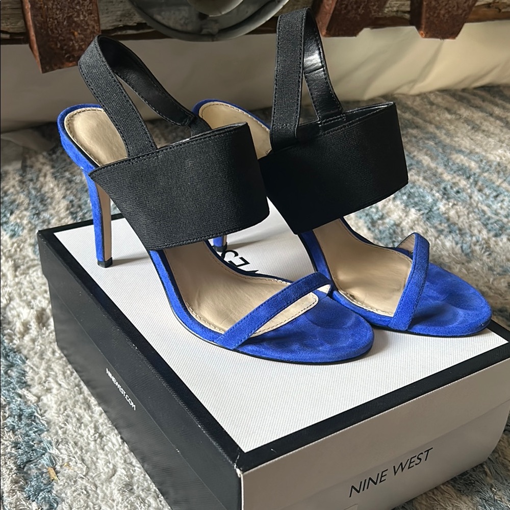 Nine West Blue and Black Satin Heels